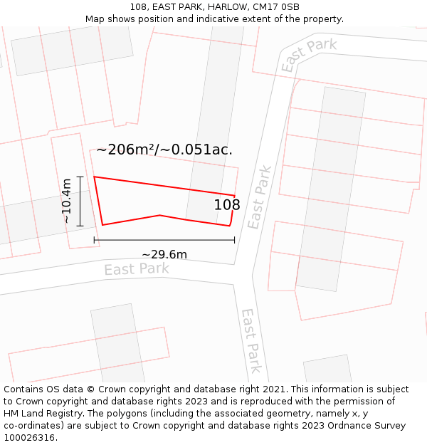 108, EAST PARK, HARLOW, CM17 0SB: Plot and title map