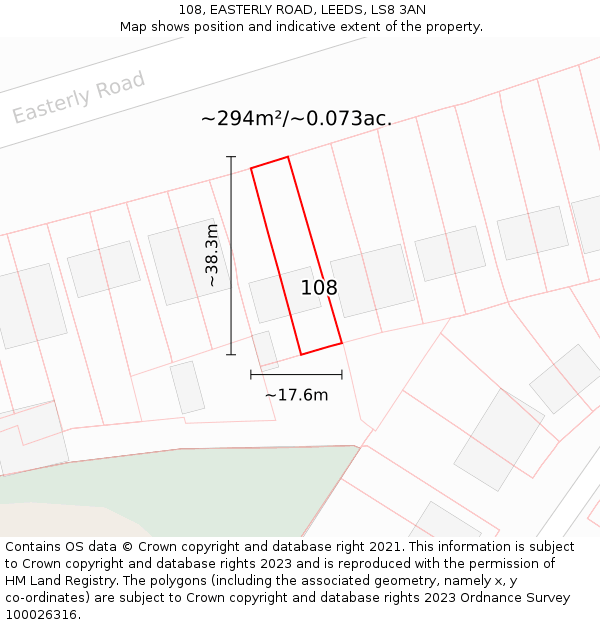 108, EASTERLY ROAD, LEEDS, LS8 3AN: Plot and title map
