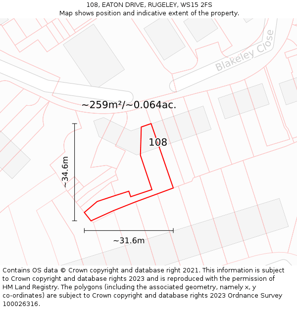 108, EATON DRIVE, RUGELEY, WS15 2FS: Plot and title map