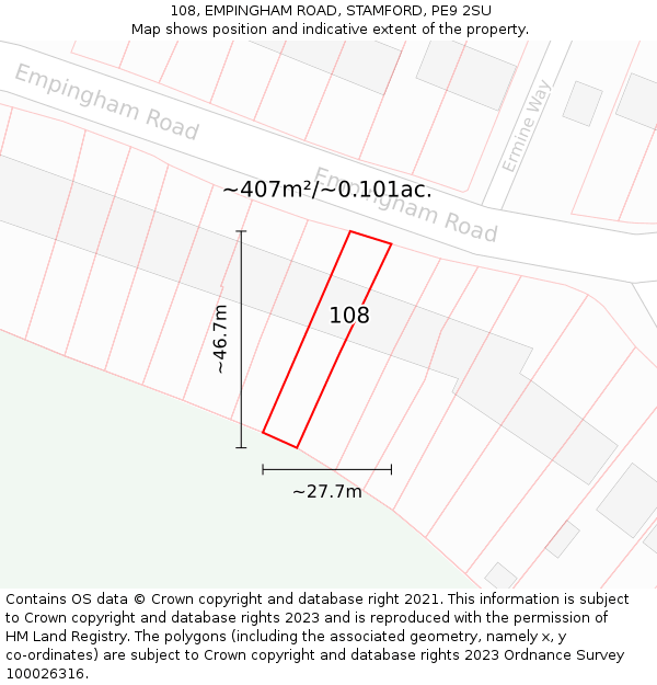 108, EMPINGHAM ROAD, STAMFORD, PE9 2SU: Plot and title map