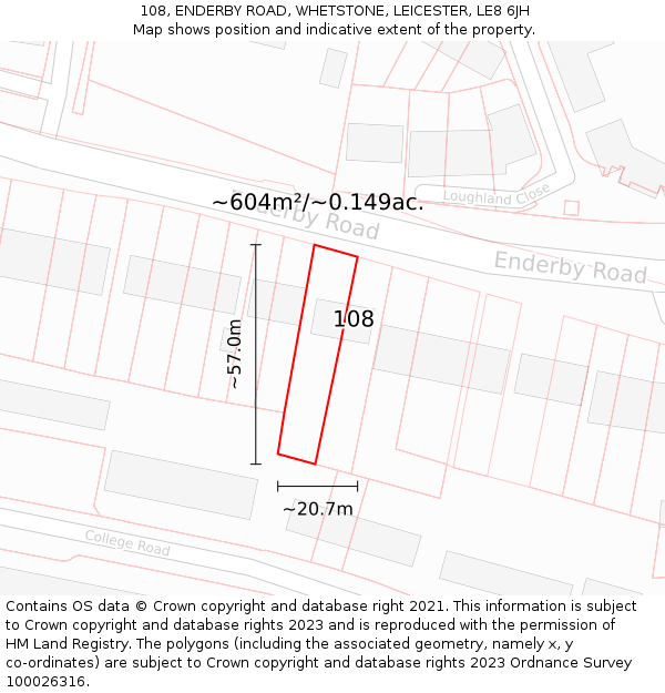 108, ENDERBY ROAD, WHETSTONE, LEICESTER, LE8 6JH: Plot and title map
