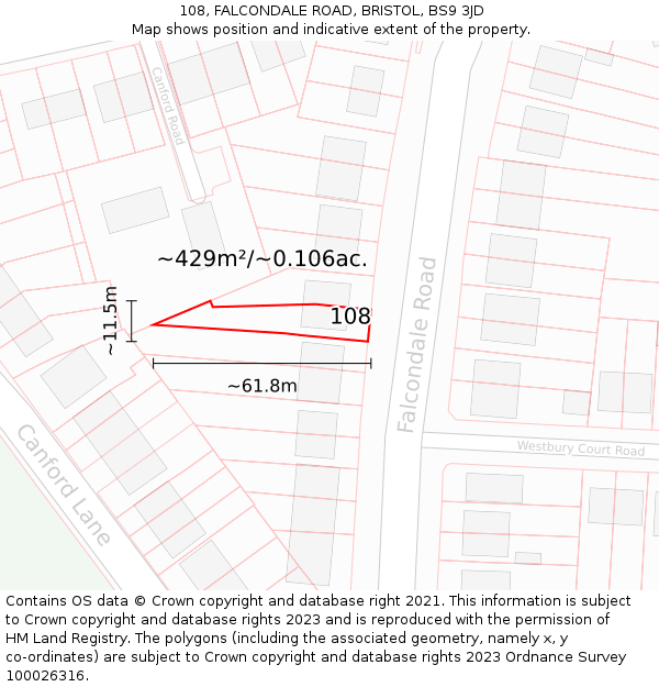 108, FALCONDALE ROAD, BRISTOL, BS9 3JD: Plot and title map