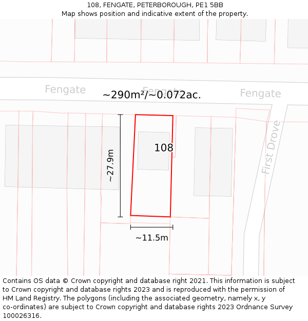 108, FENGATE, PETERBOROUGH, PE1 5BB: Plot and title map