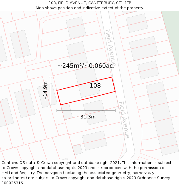 108, FIELD AVENUE, CANTERBURY, CT1 1TR: Plot and title map
