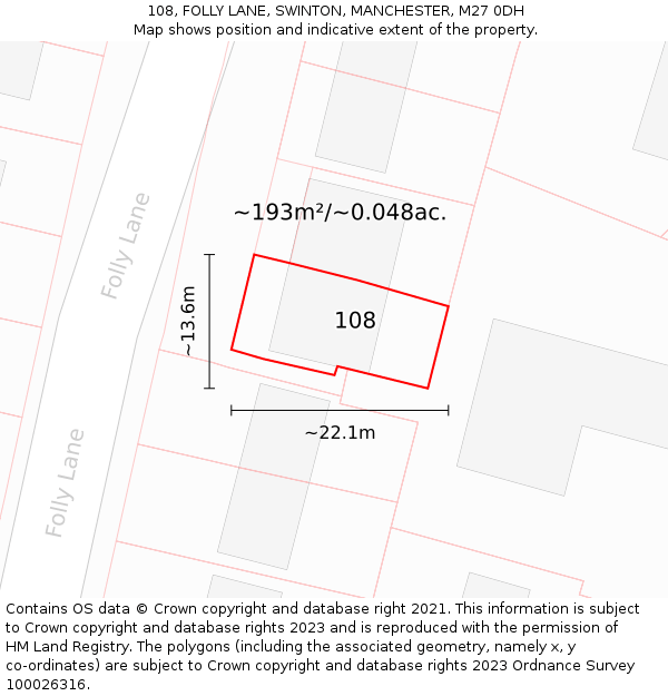 108, FOLLY LANE, SWINTON, MANCHESTER, M27 0DH: Plot and title map