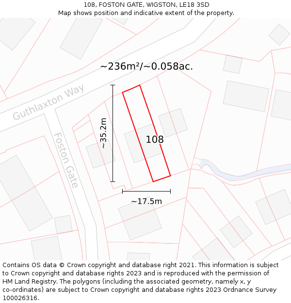 108, FOSTON GATE, WIGSTON, LE18 3SD: Plot and title map