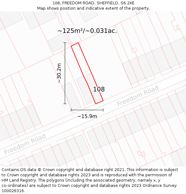 108, FREEDOM ROAD, SHEFFIELD, S6 2XE: Plot and title map