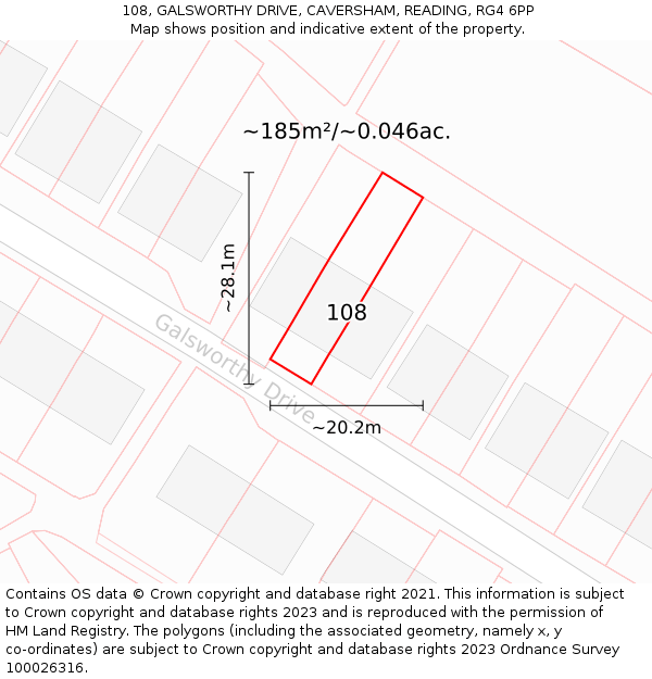108, GALSWORTHY DRIVE, CAVERSHAM, READING, RG4 6PP: Plot and title map