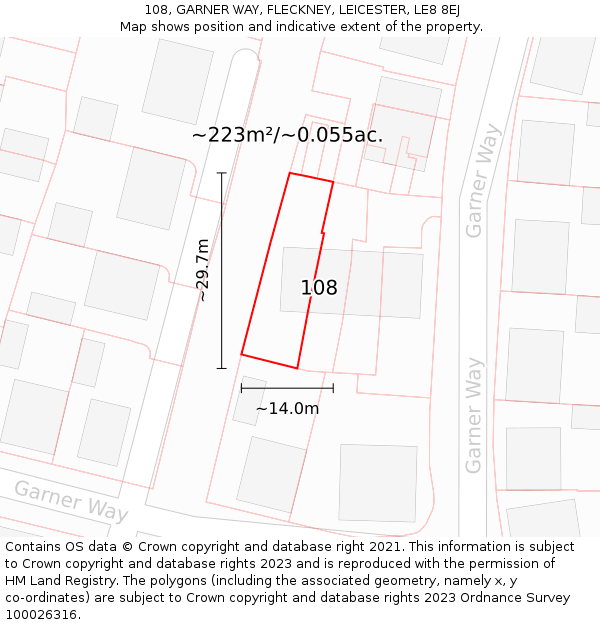 108, GARNER WAY, FLECKNEY, LEICESTER, LE8 8EJ: Plot and title map