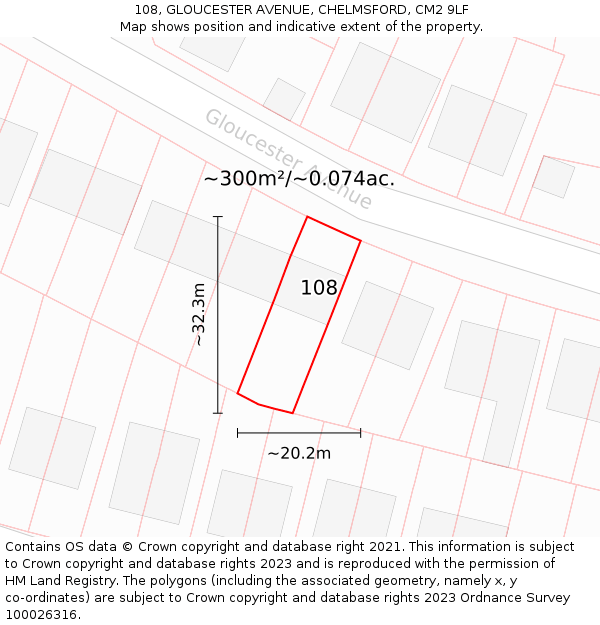 108, GLOUCESTER AVENUE, CHELMSFORD, CM2 9LF: Plot and title map