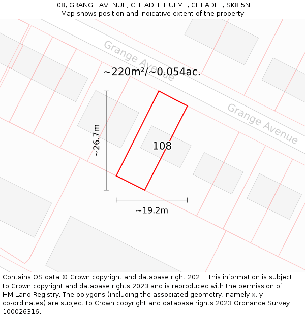108, GRANGE AVENUE, CHEADLE HULME, CHEADLE, SK8 5NL: Plot and title map
