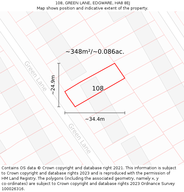 108, GREEN LANE, EDGWARE, HA8 8EJ: Plot and title map