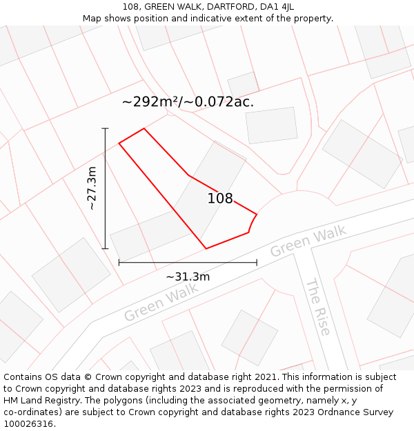 108, GREEN WALK, DARTFORD, DA1 4JL: Plot and title map