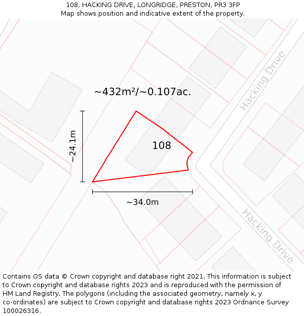 108, HACKING DRIVE, LONGRIDGE, PRESTON, PR3 3FP: Plot and title map
