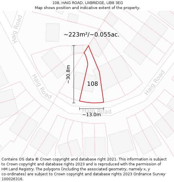 108, HAIG ROAD, UXBRIDGE, UB8 3EG: Plot and title map