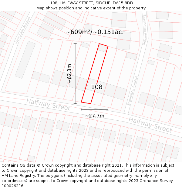 108, HALFWAY STREET, SIDCUP, DA15 8DB: Plot and title map