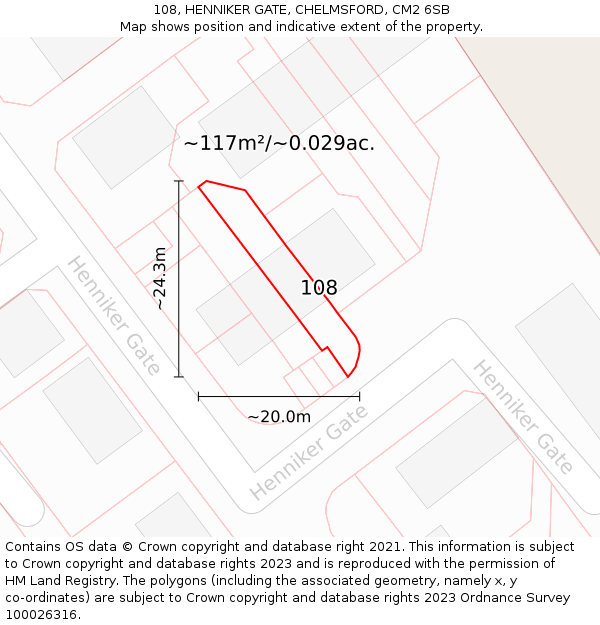 108, HENNIKER GATE, CHELMSFORD, CM2 6SB: Plot and title map