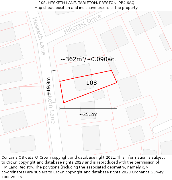108, HESKETH LANE, TARLETON, PRESTON, PR4 6AQ: Plot and title map