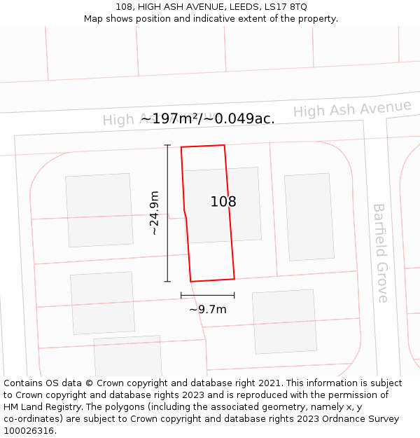108, HIGH ASH AVENUE, LEEDS, LS17 8TQ: Plot and title map