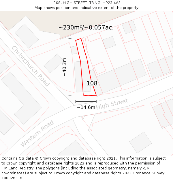 108, HIGH STREET, TRING, HP23 4AF: Plot and title map