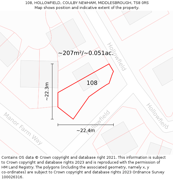 108, HOLLOWFIELD, COULBY NEWHAM, MIDDLESBROUGH, TS8 0RS: Plot and title map