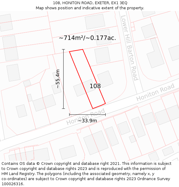 108, HONITON ROAD, EXETER, EX1 3EQ: Plot and title map