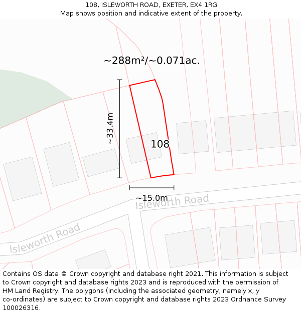 108, ISLEWORTH ROAD, EXETER, EX4 1RG: Plot and title map