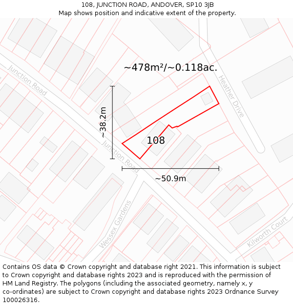 108, JUNCTION ROAD, ANDOVER, SP10 3JB: Plot and title map