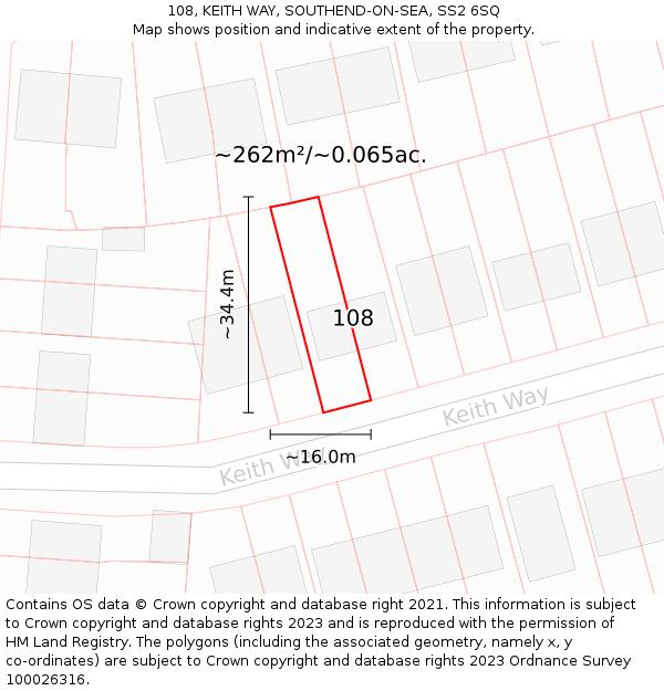 108, KEITH WAY, SOUTHEND-ON-SEA, SS2 6SQ: Plot and title map