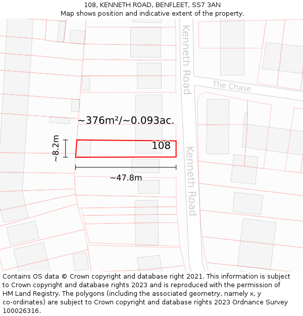 108, KENNETH ROAD, BENFLEET, SS7 3AN: Plot and title map