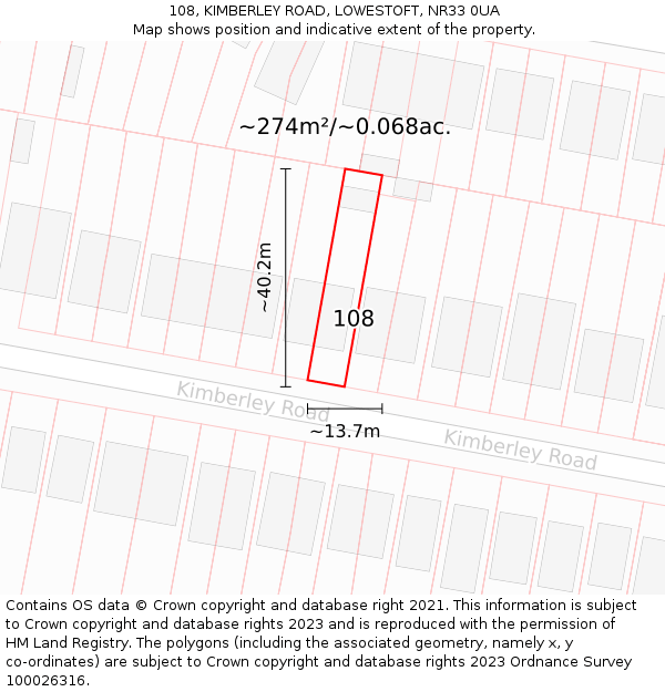 108, KIMBERLEY ROAD, LOWESTOFT, NR33 0UA: Plot and title map