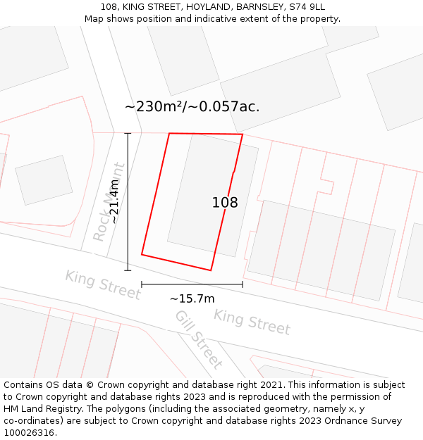 108, KING STREET, HOYLAND, BARNSLEY, S74 9LL: Plot and title map