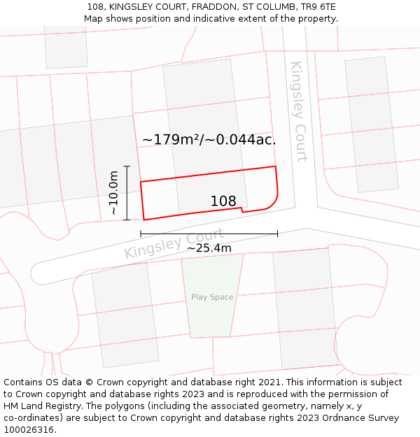 108, KINGSLEY COURT, FRADDON, ST COLUMB, TR9 6TE: Plot and title map