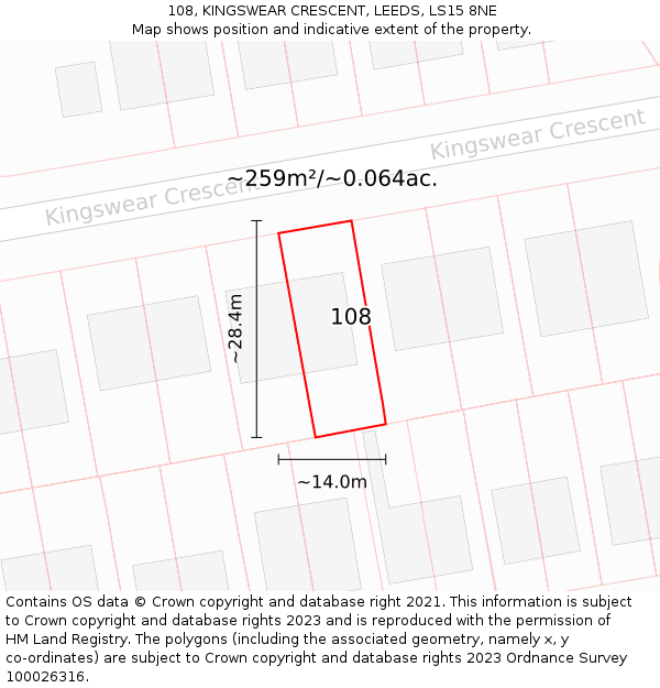 108, KINGSWEAR CRESCENT, LEEDS, LS15 8NE: Plot and title map