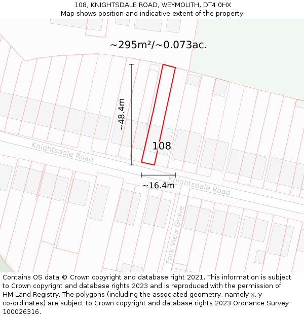 108, KNIGHTSDALE ROAD, WEYMOUTH, DT4 0HX: Plot and title map
