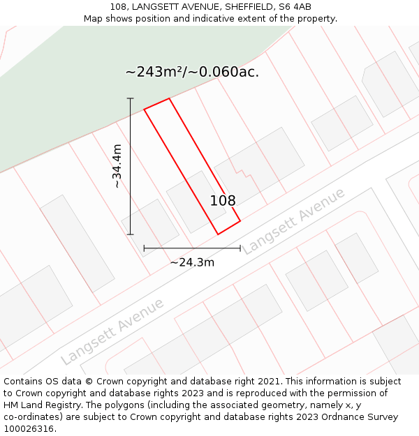 108, LANGSETT AVENUE, SHEFFIELD, S6 4AB: Plot and title map