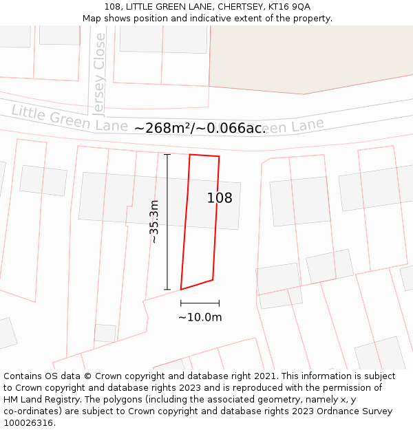 108, LITTLE GREEN LANE, CHERTSEY, KT16 9QA: Plot and title map