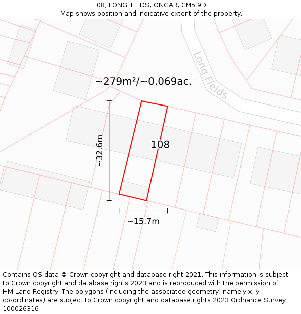 108, LONGFIELDS, ONGAR, CM5 9DF: Plot and title map