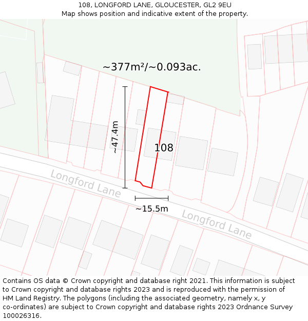 108, LONGFORD LANE, GLOUCESTER, GL2 9EU: Plot and title map