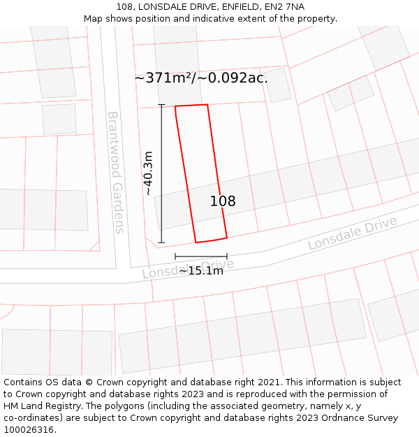 108, LONSDALE DRIVE, ENFIELD, EN2 7NA: Plot and title map