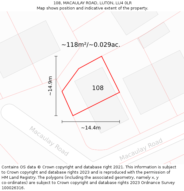 108, MACAULAY ROAD, LUTON, LU4 0LR: Plot and title map