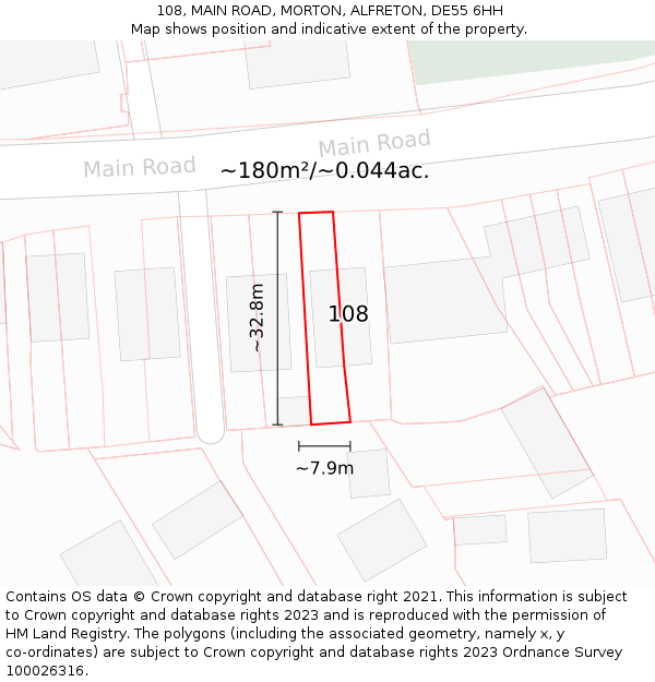 108, MAIN ROAD, MORTON, ALFRETON, DE55 6HH: Plot and title map