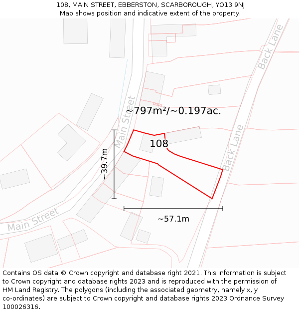 108, MAIN STREET, EBBERSTON, SCARBOROUGH, YO13 9NJ: Plot and title map