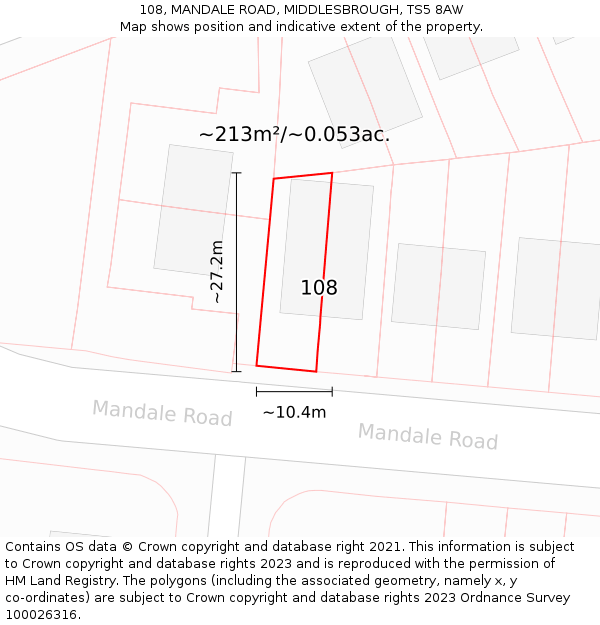 108, MANDALE ROAD, MIDDLESBROUGH, TS5 8AW: Plot and title map