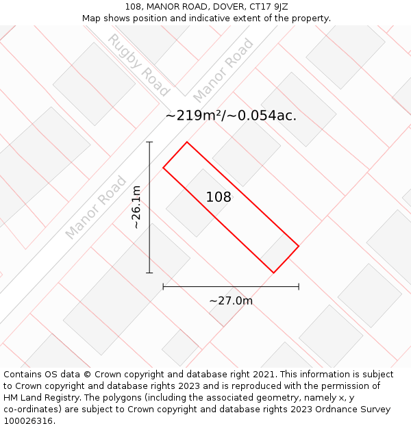 108, MANOR ROAD, DOVER, CT17 9JZ: Plot and title map
