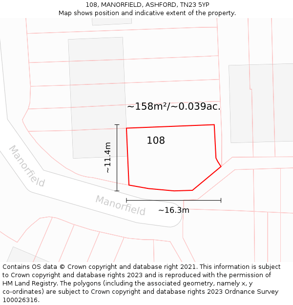 108, MANORFIELD, ASHFORD, TN23 5YP: Plot and title map