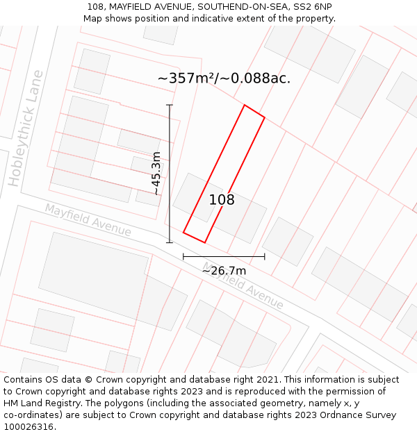 108, MAYFIELD AVENUE, SOUTHEND-ON-SEA, SS2 6NP: Plot and title map