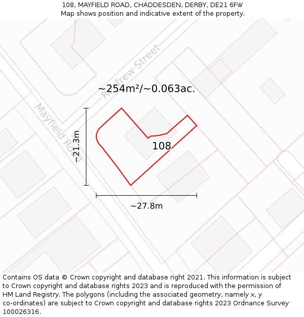 108, MAYFIELD ROAD, CHADDESDEN, DERBY, DE21 6FW: Plot and title map