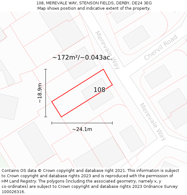 108, MEREVALE WAY, STENSON FIELDS, DERBY, DE24 3EG: Plot and title map