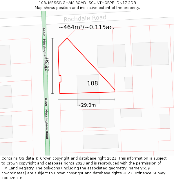 108, MESSINGHAM ROAD, SCUNTHORPE, DN17 2DB: Plot and title map